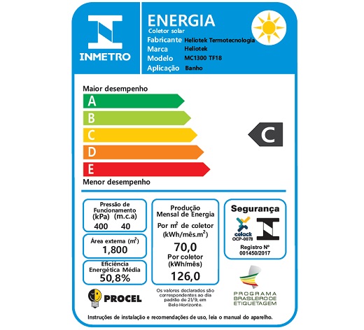 etiqueta inmetro de coletor solar MC 1300 TF18